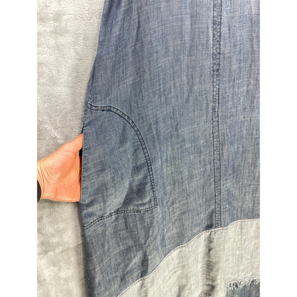 Trina Turk Linen Blend Dress Size S High-Low Chambray Blue Swing Trapeze Pocket - Picture 4 of 7